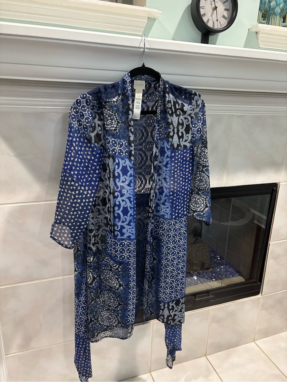 Chico's Navy & Cobalt  Open-Front Duster/kimono size 0 . (4-6)